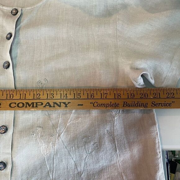 Kiko Comfortable Clothing Tan Linen Embroidered Button Up Tunic Blouse One Size - Picture 7 of 7